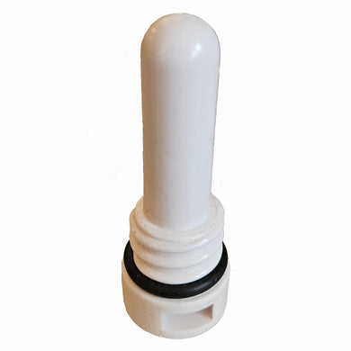 White plastic fitting with a black rubber gasket on a white background